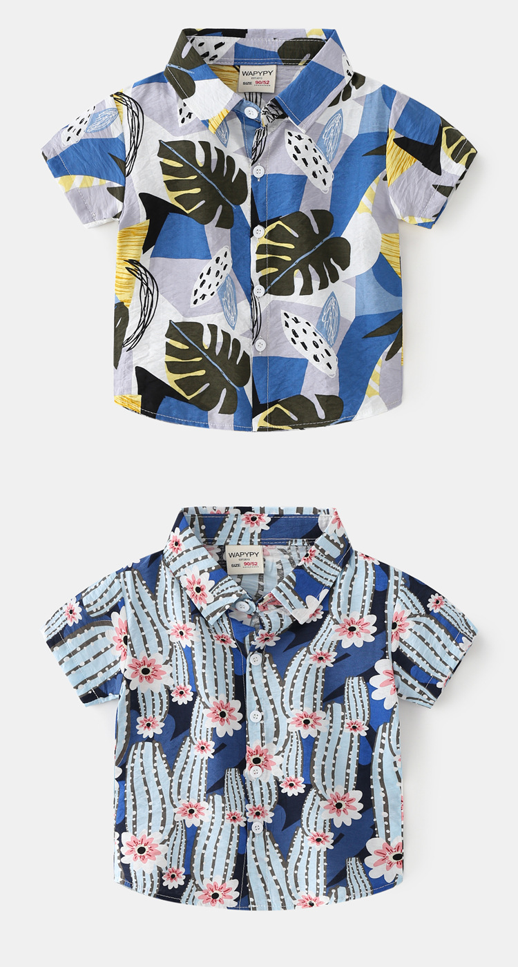 

Children's short-sleeved shirt 2022 Korean version new boys' Hawaiian beach style baby shirt casual flower top, Multi