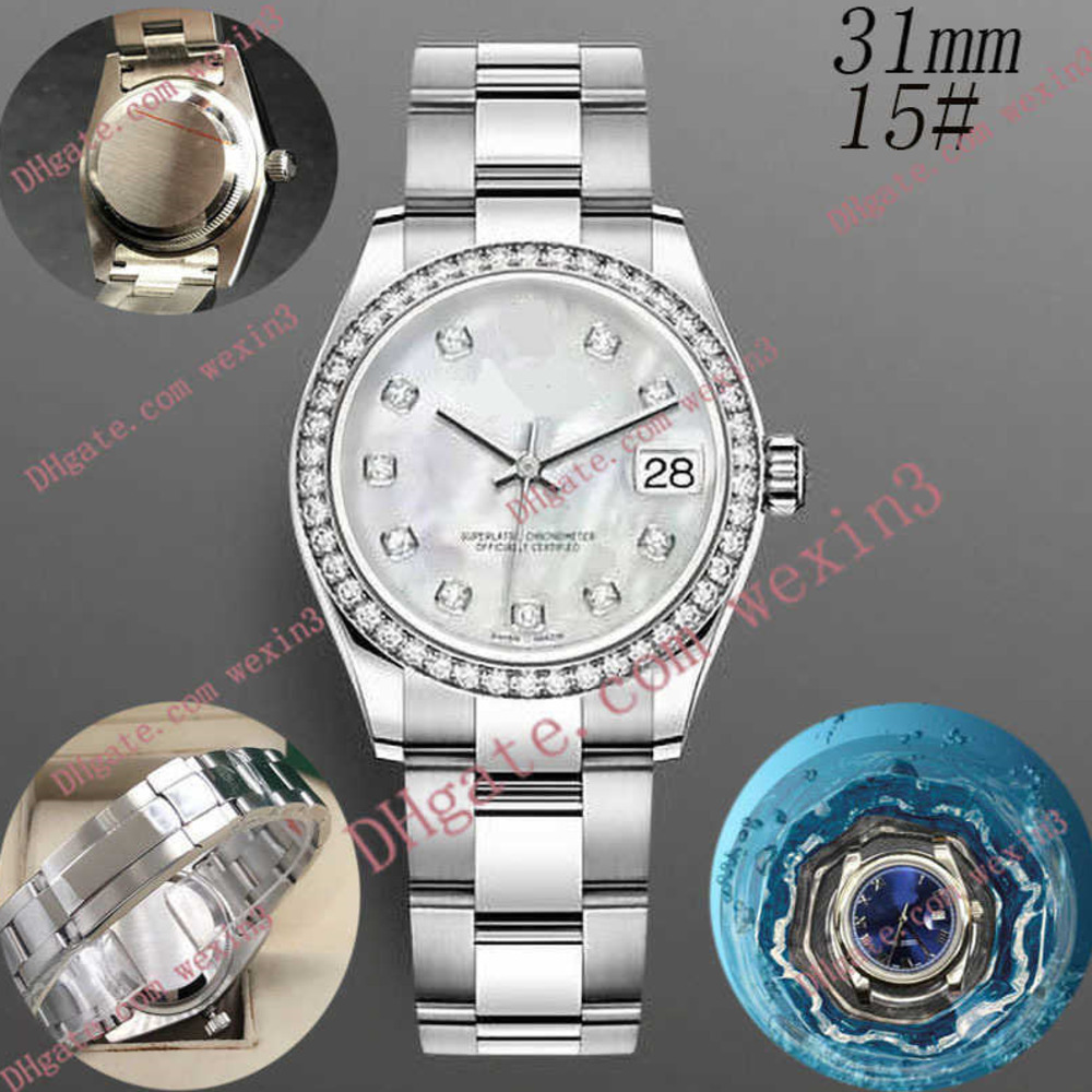 

Deluxe Woman diamond watch 31mm Mechanical automatic High Quality mussel yster band montre de luxe 2813 Steel Waterproof Watches, 10