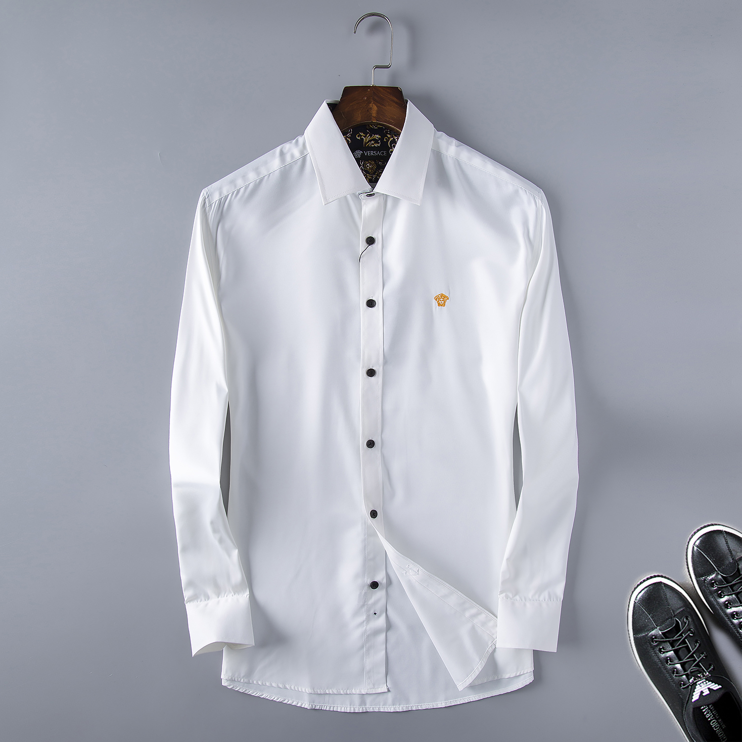 

2022 Luxurys Designers Dress Shirt Menswear Fashion Society Black Men Solid Color Business Casual Long Sleeve M-XXXL AP145