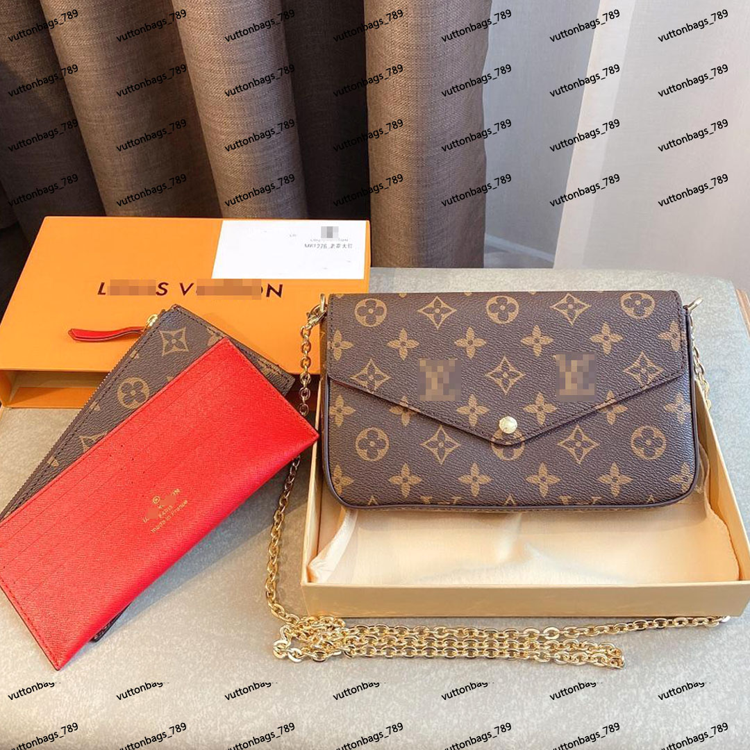 

3 pcs purse set favorite multi pochette accessories fashion handbag genuine leather shoulder crossbody bag purses, Brown/red