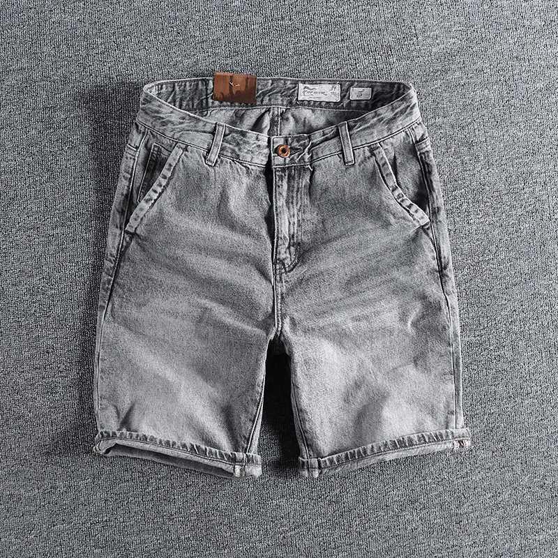

Men's Jeans European And American Heavy Industry Washed Retro Smoke Gray Men's Denim Shorts White Old Summer Fashion Youth ShortsMen's, Smoke grey