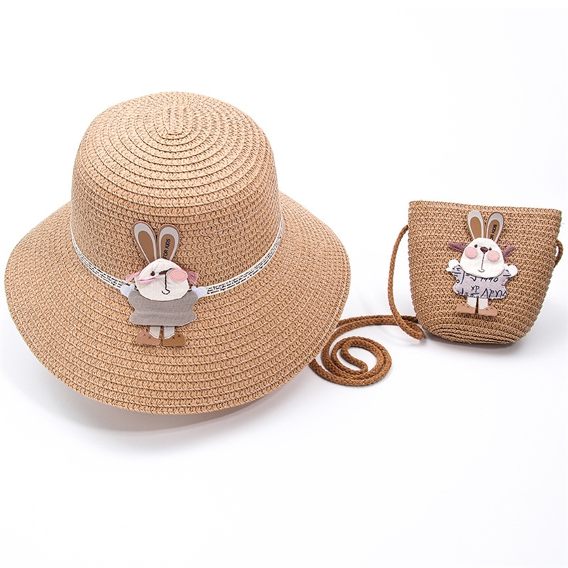 

Girl kids Cute casual straw handbag sets Child baby Outdoor travel holiday beach floppy hat bags set flower sun cap panama 220616, Dot white