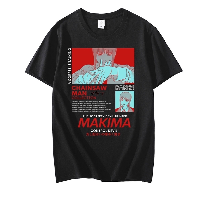 

Chainsaw Man MAKIMA Japanese Anime T Shirt Men Manga Graphic Tees Tops Funny Cartoon T-shirt Unisex Hip Hop T-shirts Male 220407, Black