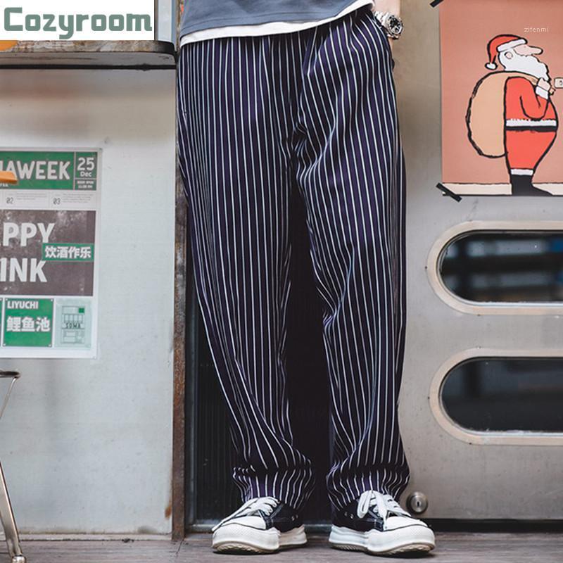

Japanese Fashion Vintage Striped Loose Drape Chef Pants Non-iron Thin Casual Men Men, Dark blue