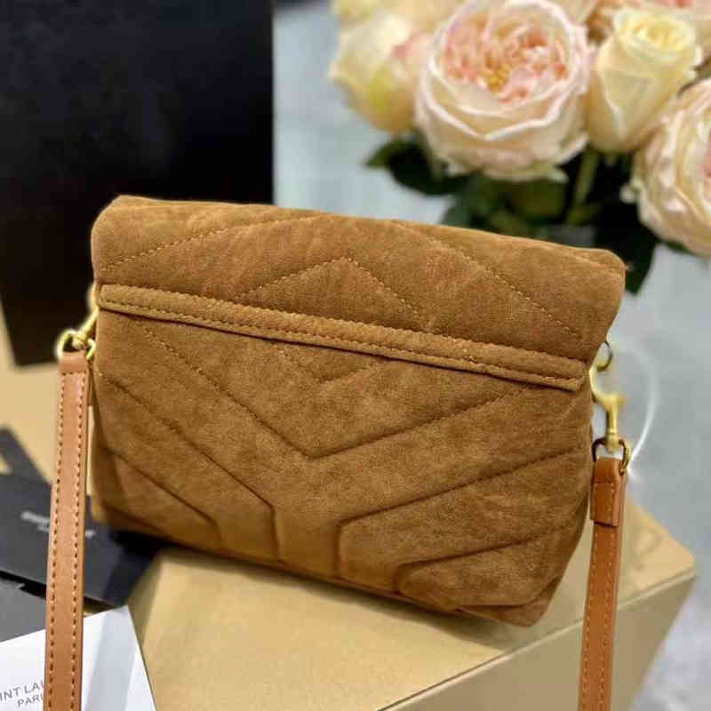 

Luxury Designer Brand Loulou Bag Gold Chain Grind Arenaceous Nubuck Leather Women Female Crossbody Inclined Shoulder Handbags, Brown gold chain