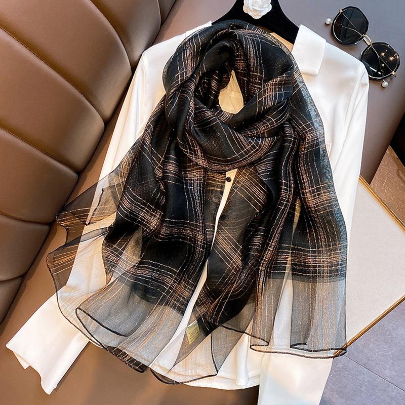 

Berets 8 Colors Silk Scarf Women Spring Summer Autumn Fashion Blend Shawl Gold Silver Warm Scarves 80*190cm
