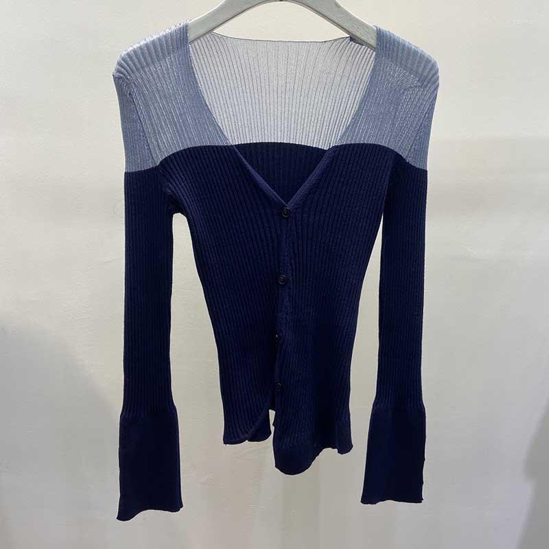 

Women' Knits & Tees Deconstructed Layered Color Block Stitching Asymmetric Breasted Thin Knitted Sweater Women' Cardigan Pull FemmeWom, Sky blue