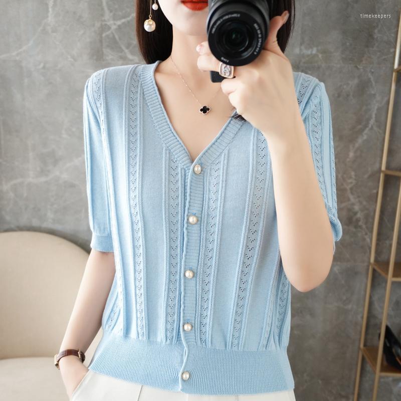 

Women' Knits & Tees Cotton Knit Series Ladies Short Hollow Cardigan Sweater Fashion Versatile Sleeve Thin Outer Jacket SellingWomen, Black