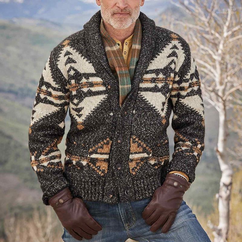 

Men' Sweaters Clothing Sweater Large Size Lapel Warm Long Sleeve Cardigan Blended Wool Jacquard Coat SY0088 Olga22, Black