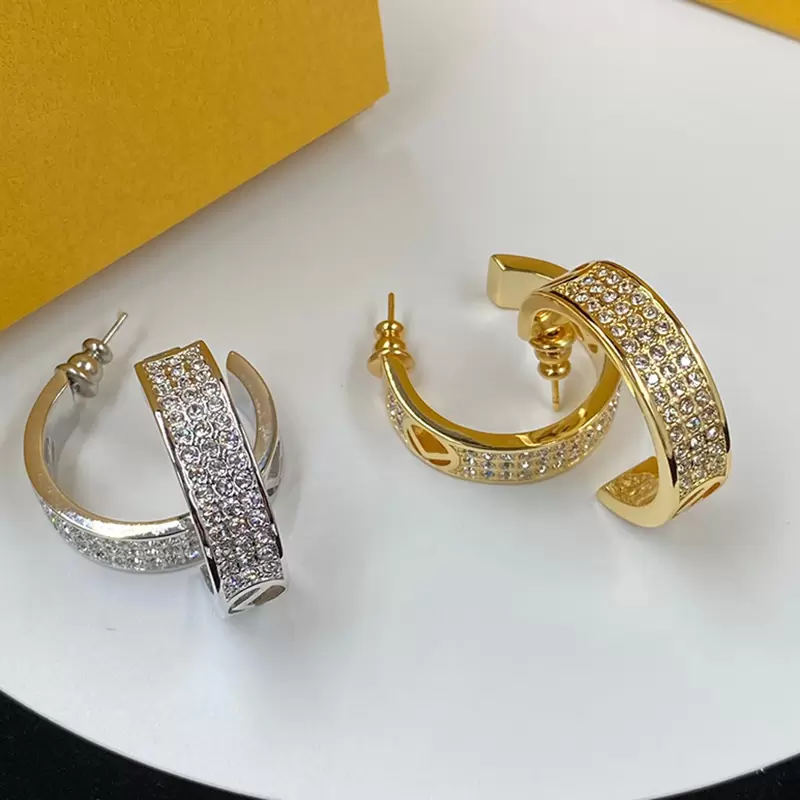 

Designer Earring Stud Diamonds Circle Silver Gold Earrings Fashion For Women Letter f Earring Luxurys Designers Hoop Earrings 2205072D