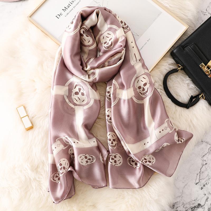 

Scarves 2022 Spain Skull Pure Silk Scarf Ladies Fashion Shawls And Wraps Bandana Pashmina Summer Beach Hijab Snood 180*90Cm