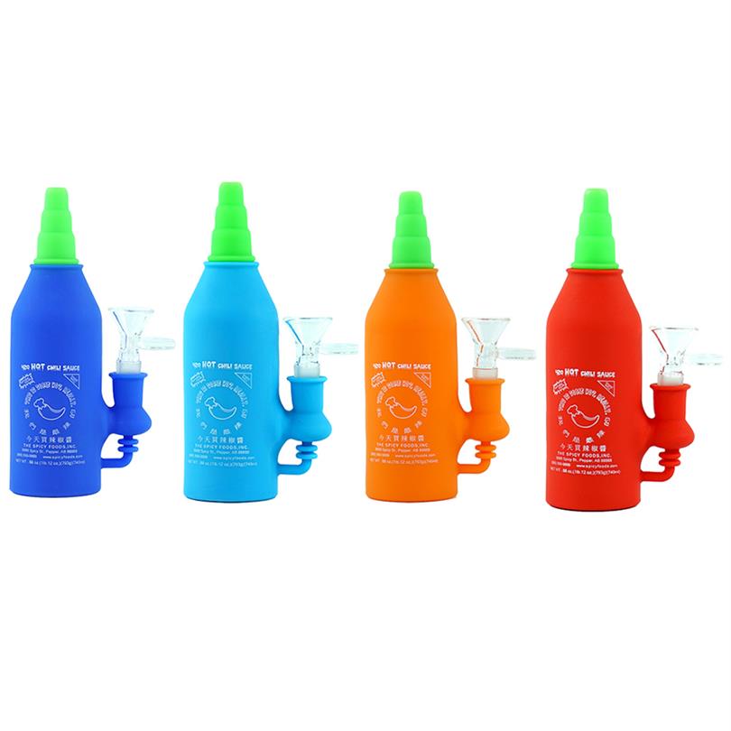 

6 5'' Sriracha bottle water pipe smoking bong pipes silicone bongs dab rigs heat resistant multi colors for dry herb302L