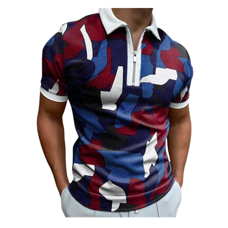 

2022 Summer Plaid Print Zip Up Designer Golf Polos T-shirt For Men Slim Fit Zipper Lapel Short Sleeve Casual Polos Tshirts WCLH03