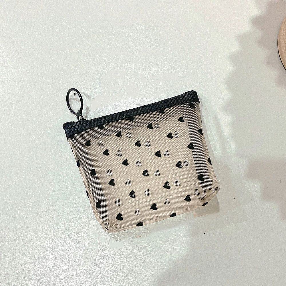 Zipper Mesh Bags Heart Makeup Bag Cute Cosmetic Toiletry Pouch Portable Travel for Women Girls Vacation Travel Beige 1222334-image-758559249