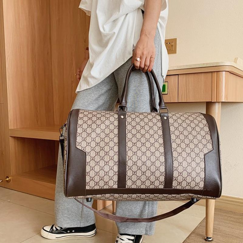 

Duffel Bags Large Capacity Luggage Bag PU Leather Travel Unisex Fashion Geometric Waterproof Business Duffle Weekend Totes, Black