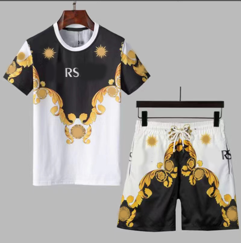 

Mens Fashion Tracksuit with Letters Embroidery Women Summer Sportswear Short Sleeves Pullover Jogger Pants Suits O-Neck Sportsuit08, Black