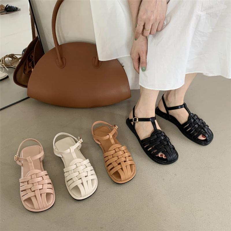 

Sandals Fashion Womens Shoes 2022 Closed Toe Cross-Shoes Summer Heels Buckle Strap Breathable Suit Female Beige Luxury Girls