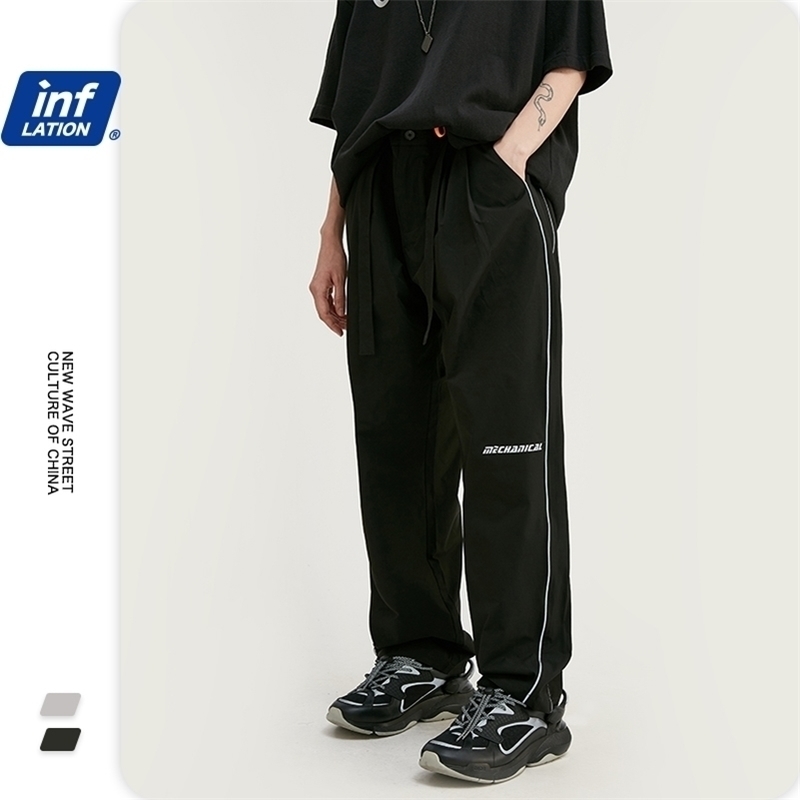 

INFLATION Mens Pants Regular Straight Casual Pants SS Collection Hight Street Fashion Trousers Loose Fit Men Pants 3024S20 201110, Black