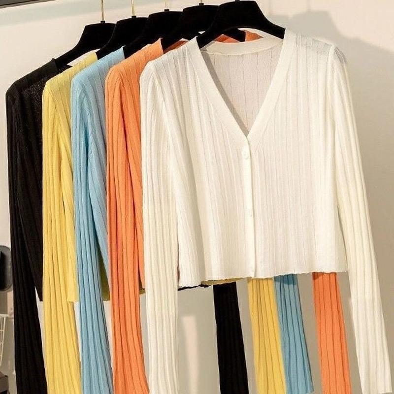 

Women's Knits & Tees Women Solid Casual Knitted Ropa Mujer Button Up Fashion Cardigan Long Sleeve Korean Ribbed Female Clothes Single Breast, Black
