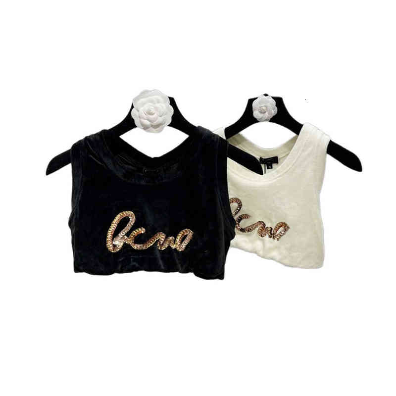 

French style luxury Designer high waist Velour Tops tank Fashion Women' Sequins letters Velvet fabric camisole vest tank,top quality, White