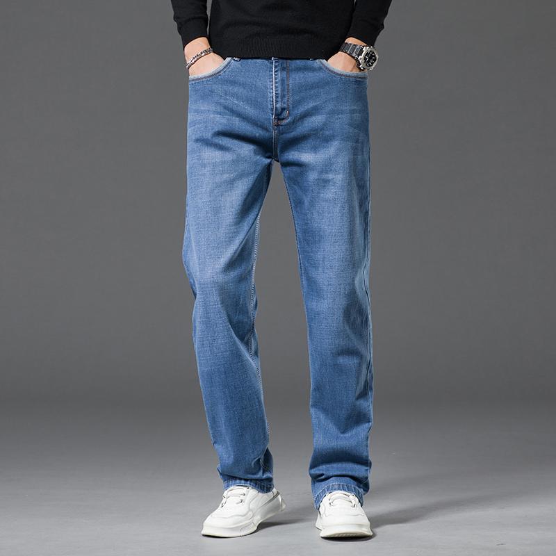 

Men's Jeans Spring Summer Men's Thin Straight-leg Loose Classic Style Advanced Stretch Baggy Pants Male Plus Size 40 42 44Men's, Blue black