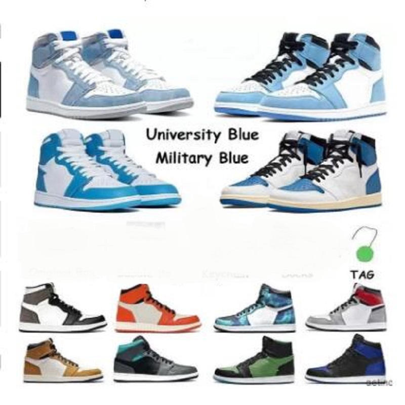 

TOP Quality jumpman Mens 1 high OG basketball shoes 1s University Blue silver royal toe black metallic gold mid smoke grey UNC Patent men women, # 15