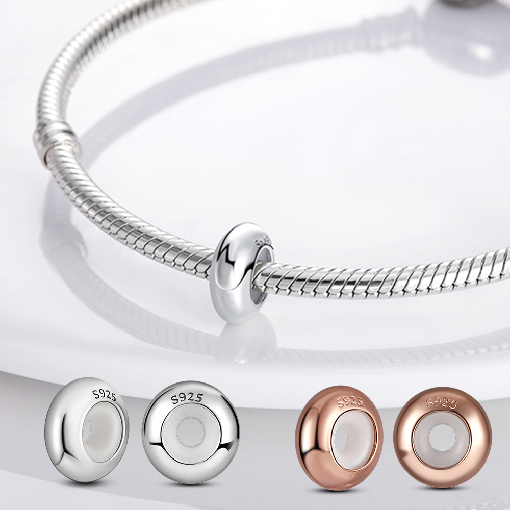 

925 Sterling Silver Dangle Charm New Silicone Spacer Beads Silver 925 Gold Color Silicone Spacer Stopper Bead Fit Pandora Charms Bracelet DIY Jewelry Accessories