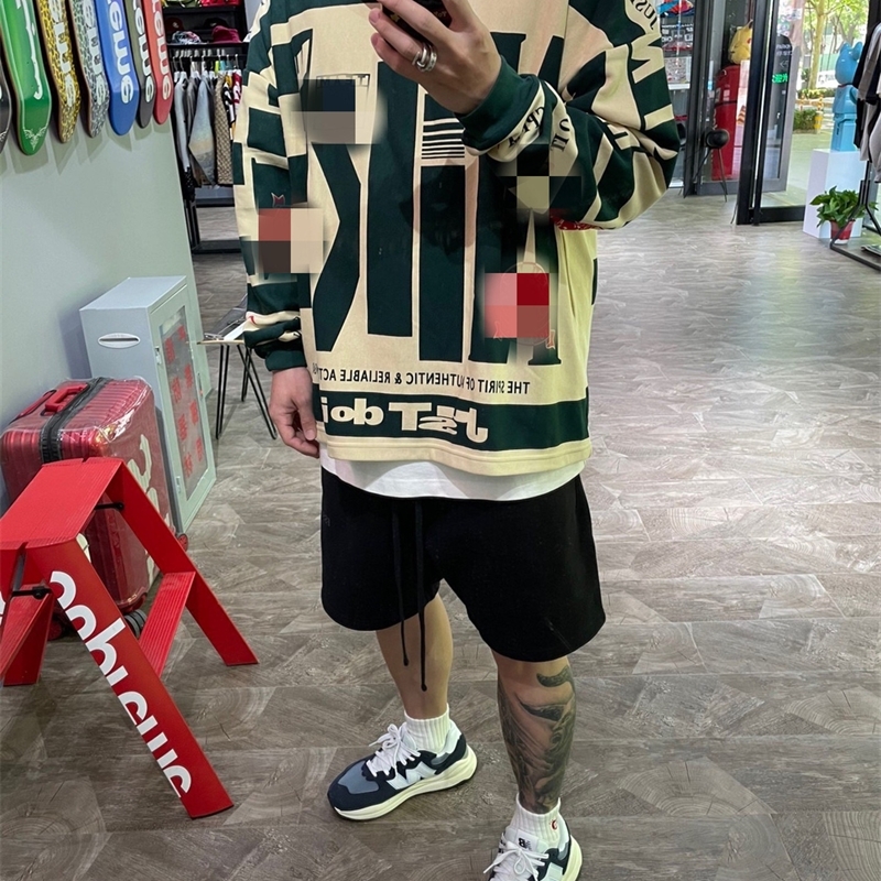 

High version cpfm joint hook letter printing men' and women' couple fashion brand loose contrast color long sleeve polo shirt hooded hoodies jacket coats LV90, Striped