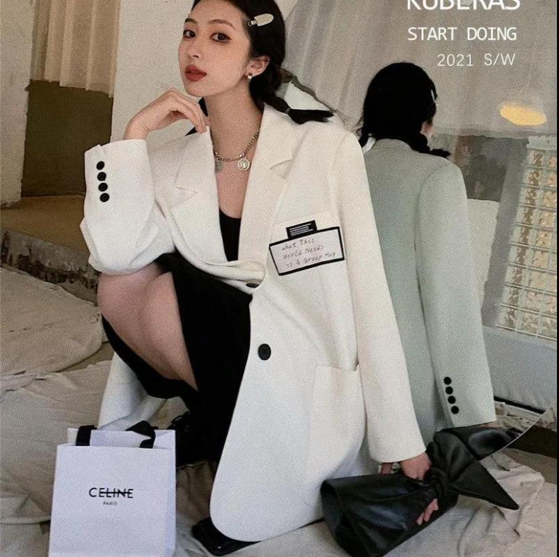 

Women' Suits & Blazers Korean Loose Suit Jacket Women Autumn Single Breasted Female Casual Fashion Oversized Jackets, Khaki