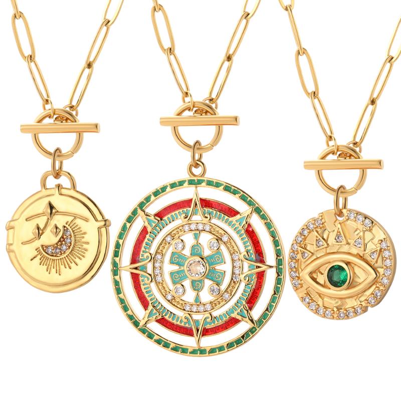 

Pendant Necklaces Turkish Evil Blue Eye Necklace For Women Real Gold Plated Greek Goth Punk Collares Stainless Steel Chains LinkPendant