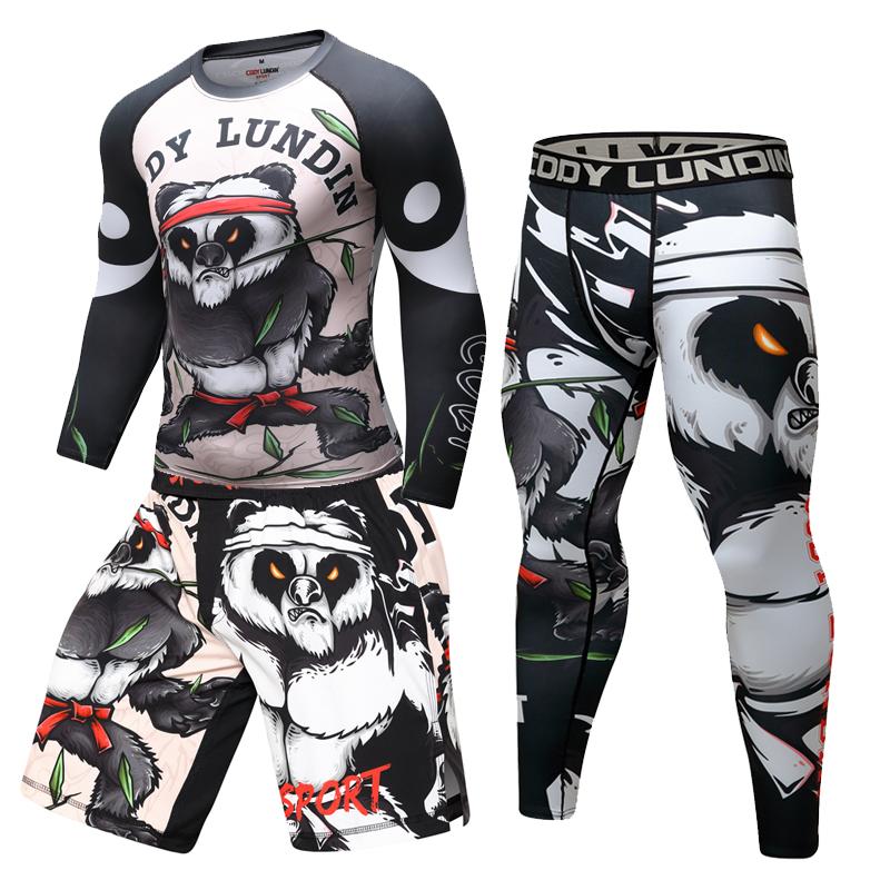 

Men's T-Shirts Man Compression Sport Suit Quick-drying Fitness Training MMA Kit Rashguard Male Gym Sportswear 3D Print Panda Tights Jogging