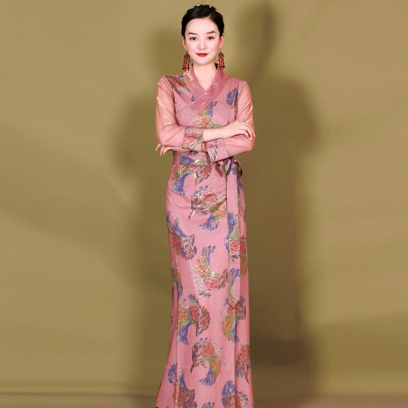 

Ethnic Clothing Traditional Tibetan Dress Chinese Folk Long Sleeve Spring Women Gown Vietnam Robe Ao Dai Vestidos KK3986Ethnic
