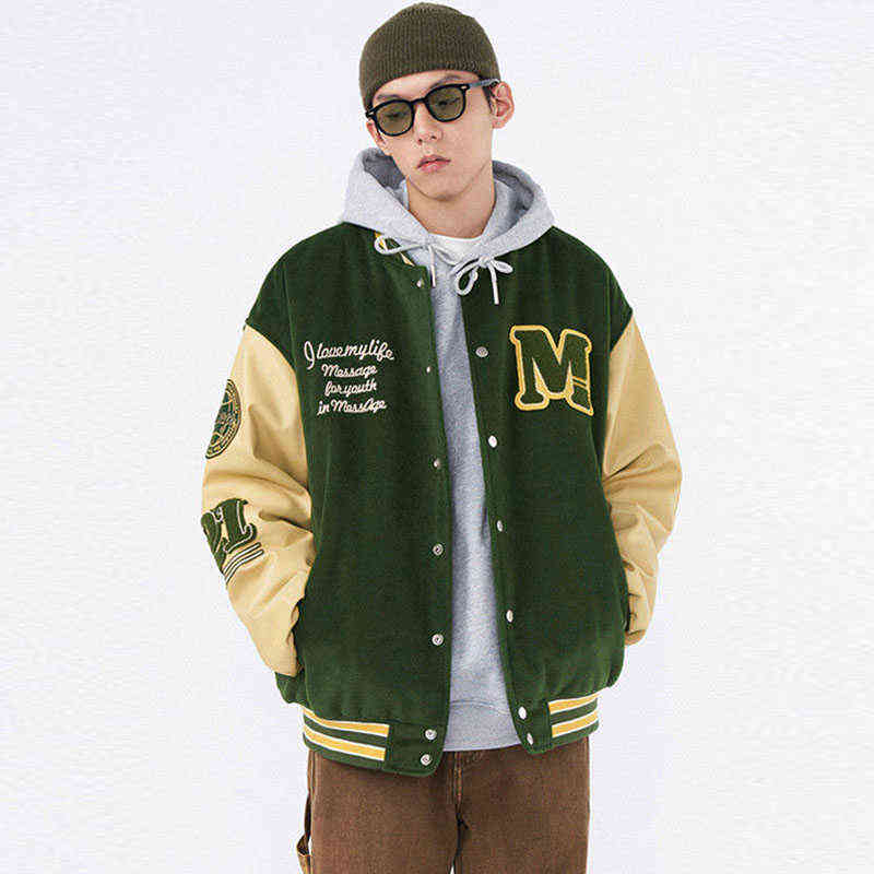 

Vintage Baseball Jackets Men Women Harajuku Letter Embroidery PU Leather Stitching Streetwear Casual Loose Varsity Jacket Couple T220728, Brown