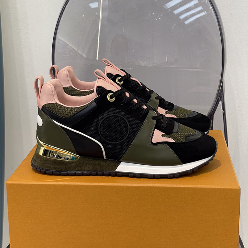 

Run Away Sneaker Woman Circle Signature Classic Running Shoes Lady Designers Dad Sneakers Wedge Shaped Outsole Black White Khaki Green Suede Leather