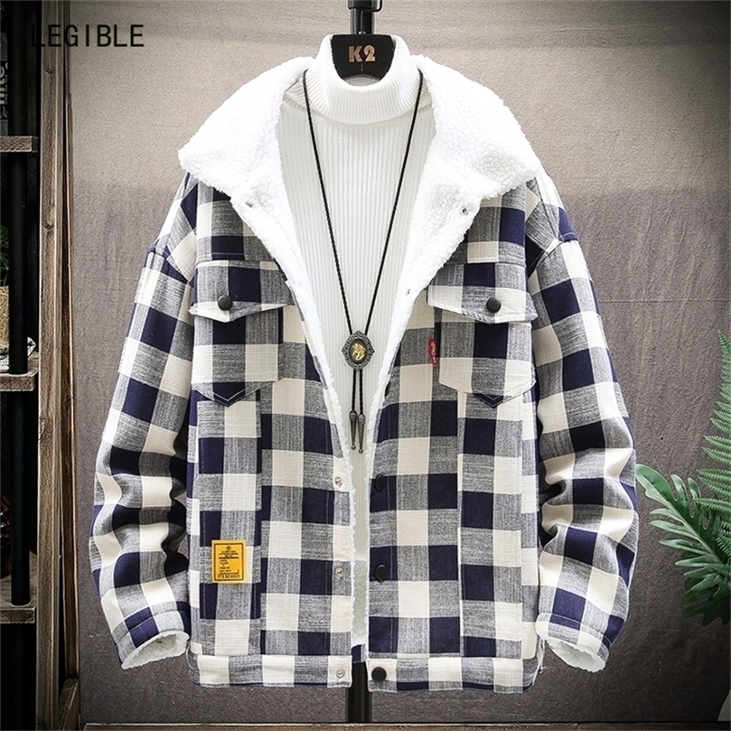 

LEGIBLE Winter Jacket Men Loose Parka Men Fashion Thick Warm Plaid Mens Jackets and Coats Flleece Jackets Men 201201, Blue