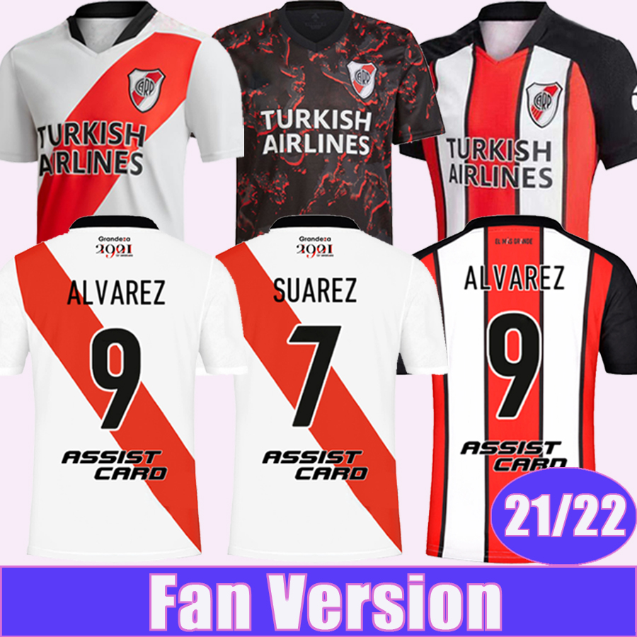 

21 22 River Plate Mens Soccer Jersey J. ALVAREZ BORRE PRATTO PINOLA PONZIO PEREZ Home Away 3rd Black Football Shirt Short Sleeve Uniforms, Qm3359 2122 home no patch