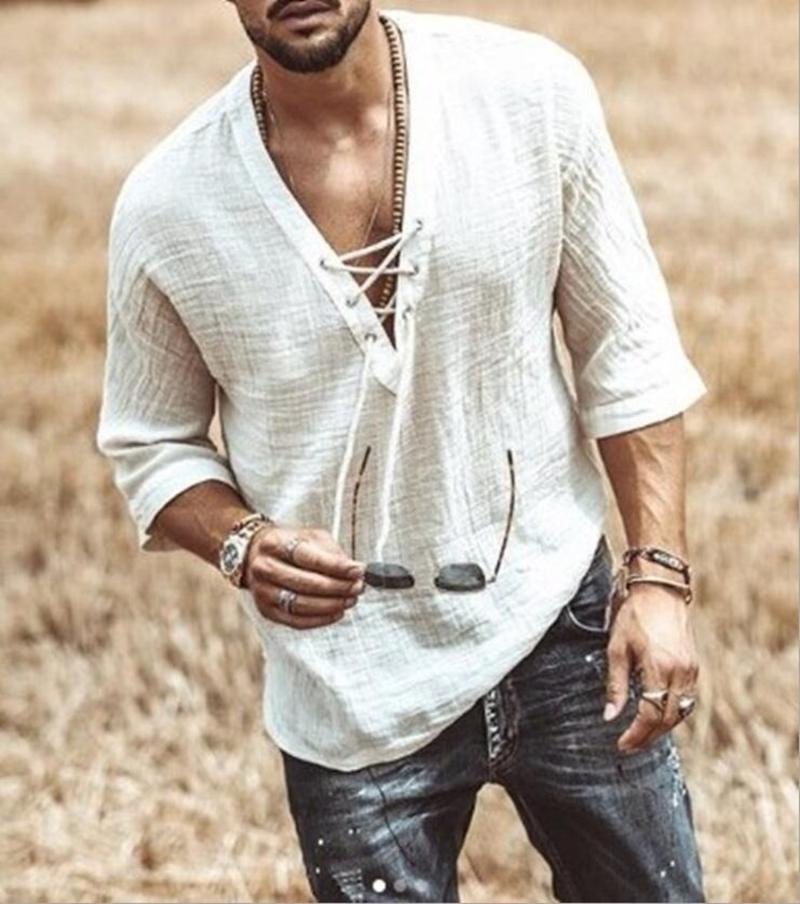 

Men's Casual Shirts Men's T-shirt With Eyelets On The ChestMen's, White