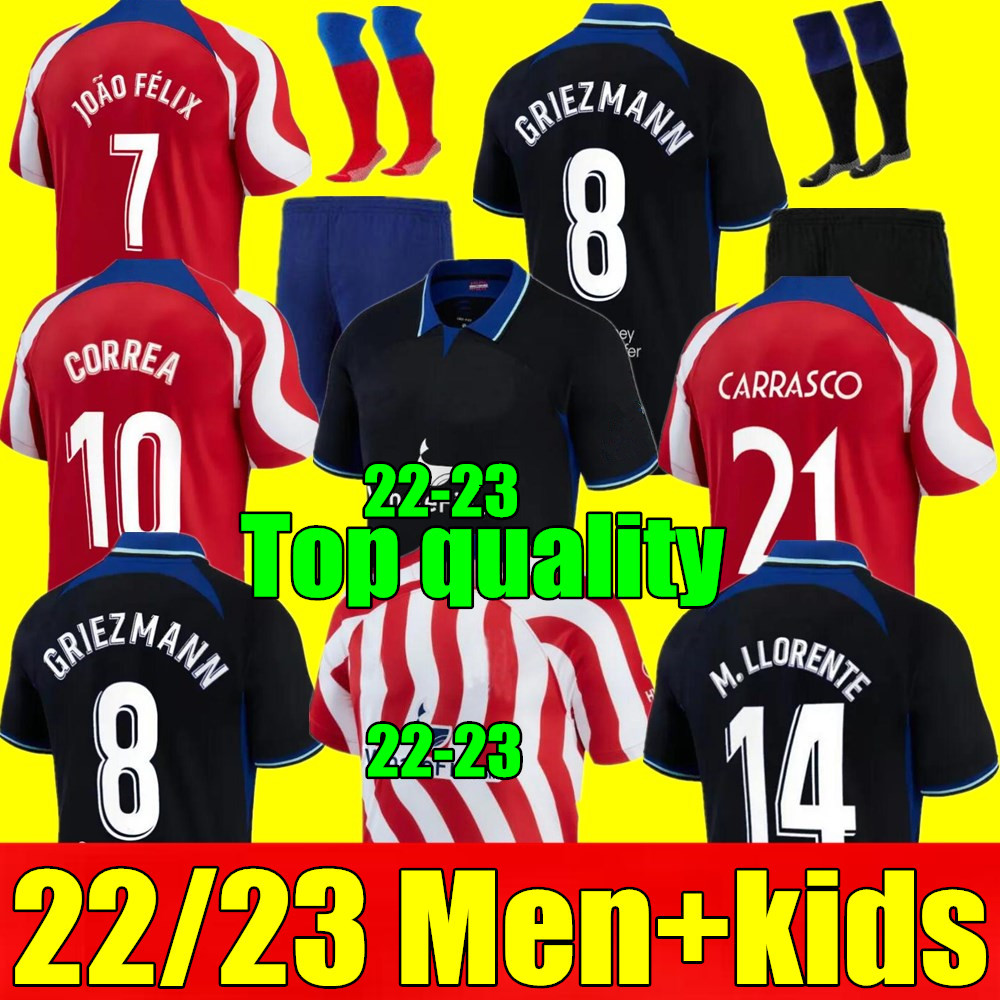 

top New 22 23 adult men kids kit Soccer Jerseys home away 3rd SUAREZ Griezmann JOAO FELIX 2022 2023 ATLETICO M. LLORENTE MADRID CORREA KOKE LEMAR CARRASCO Football Shirt, Kids home+socks
