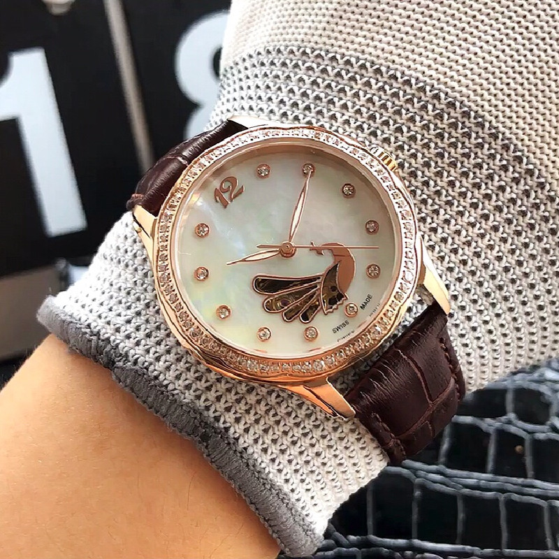 

Boutique women's watch 32mm mechanical movement 316 stainless steel shell leather with highstrength glass mirror fashion personality With Box High Quality diamond, 3#