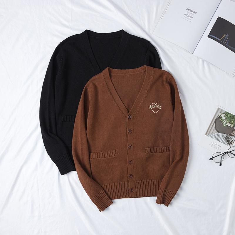 

Clothing Sets British Preppy Cute Heart Embroidery School Uniform Japan Sister JK Sweaters Autumn Knitted Cardigan Style KnitwearClothing, Black