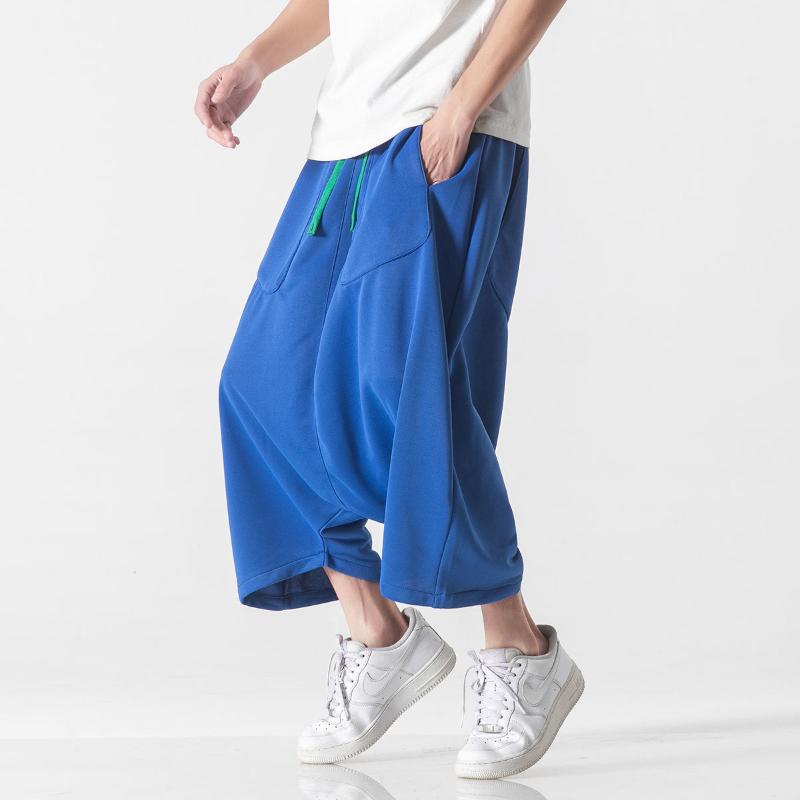 

Men's Pants MrGB Summer Oversized Men Cross-pants Baggy Wide Leg Casual Capri Chinese Style Retro Male Elastic Waist Sports CroppedMen's, White