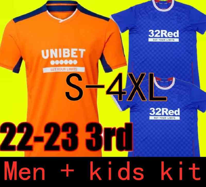 

Top Quality 2022 2023 Glasgow Rangers Anniversary Soccer Jerseys Glasgow Training Champions 55 Defoe Hagi Barker Kent Tavernier 22 23 Home, 22/23 third kids