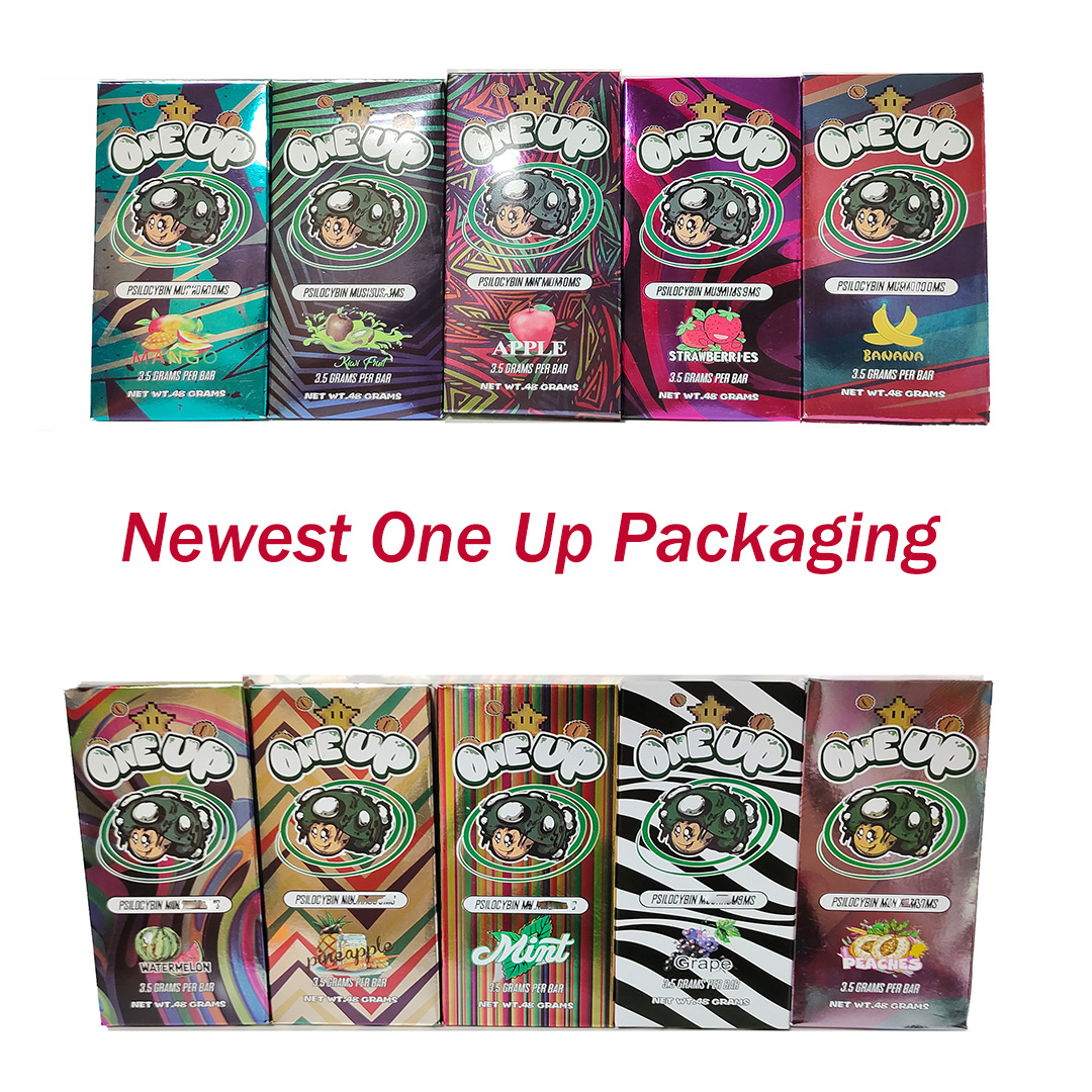 

One up chocolate bar packaging box mushroom shrooms 3.5 gram 3.5G Oneup packing package boxes cookies and cream milk chocolates display box QR Code sticker