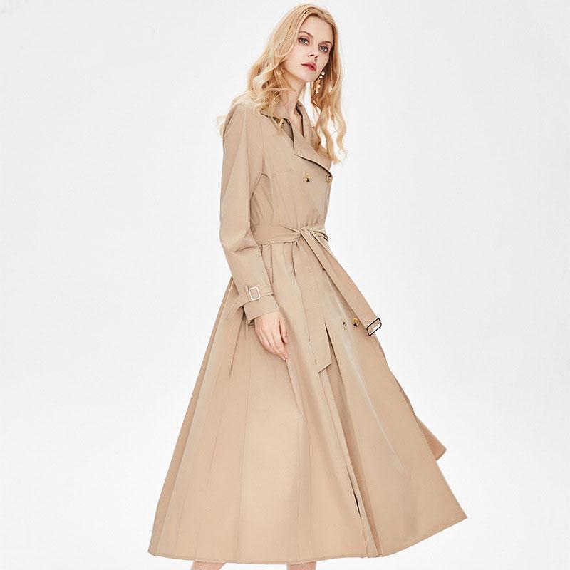 

Women' Trench Coats Nice Autumn Women Coat Double Breasted Belt A-Line Long Cotton Chic Windbreaker Casaco Abrigo Outwear, Black