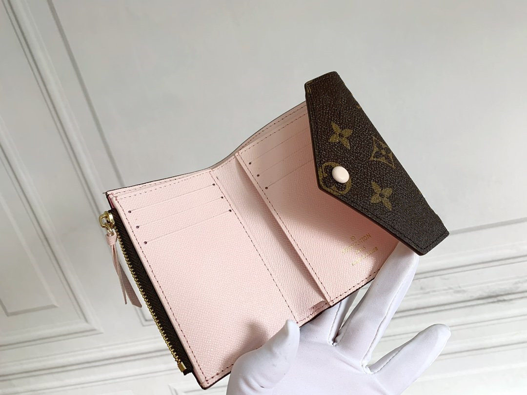 

GGs LVs louiseity viutonitys LOUISS VUTTONSs Victorine Wallet Designer Small Square Women Purse Genuine Leather Flap Button Card Holder Coin Pocket Clutch 08, Brown flowers / red inside