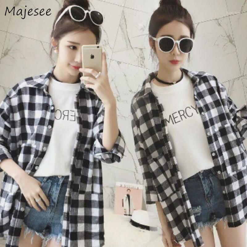 

Shirts Women Loose BF Simple Plaid Classic Harajuku Womens Shirt All-match Girls Student Ulzzang Vintage Chic Sun Protection Women' Blouses, Black