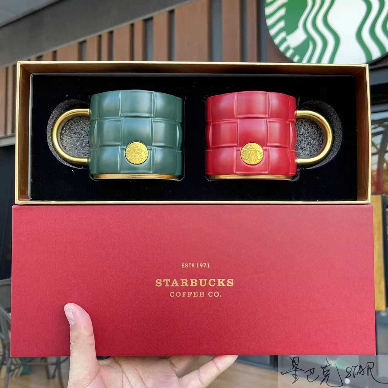 Starbucks cup New Year gift 340ml vintage red and green checkered Mug group couple wedding gift-image-760295510