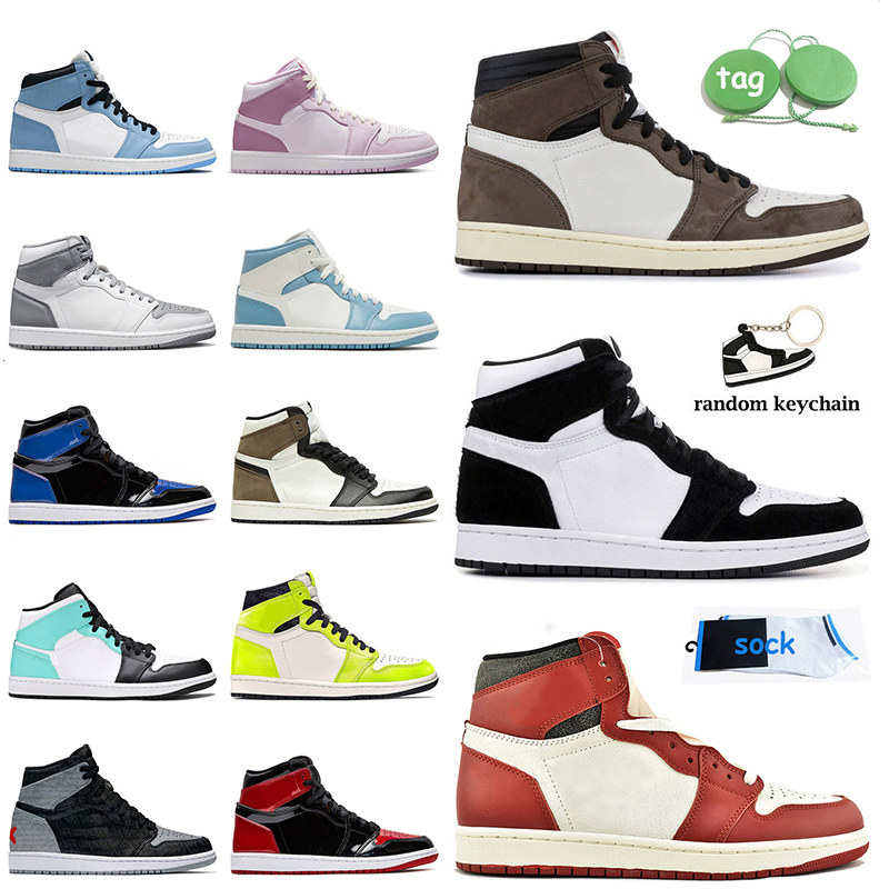 

High OG Travis Scotts Jumpman 1 1s Basketball Shoes Twist Chicago Reimagined Dark Mocha UNC Visionaire Rebellionaire Banned UNC Women Mens Trainers Sneakers Retro, F11 bred toe 36-47