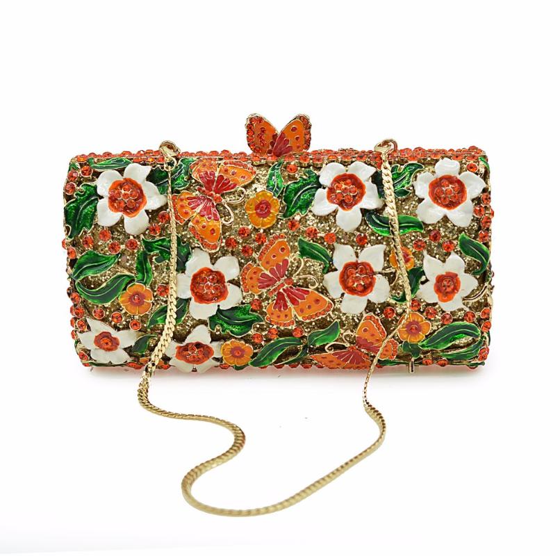 

Evening Bags Dazzling Crystal Women Bag Luxury Diamond Flower Animal Clutch Hollow Out Metal Wedding Party Bridal Handbag