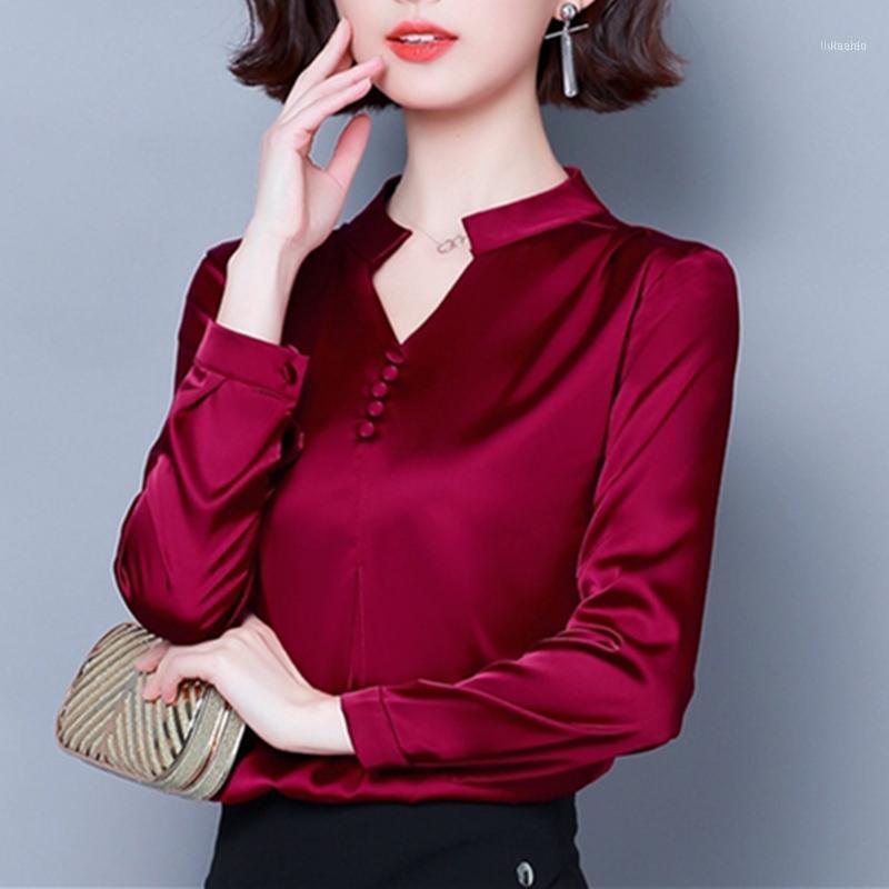 

Fashion Spring Women Blouses And Tops Long Sleeve V Collar Chiffon Shirts Solid Office Ladies Plus Size Blusas Clothing, Blue